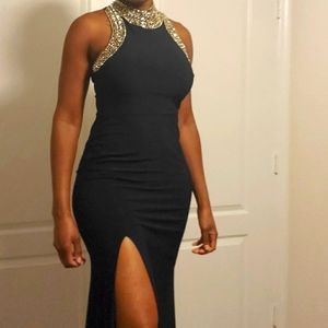 Navy Blue Formal Gown with Embroidery